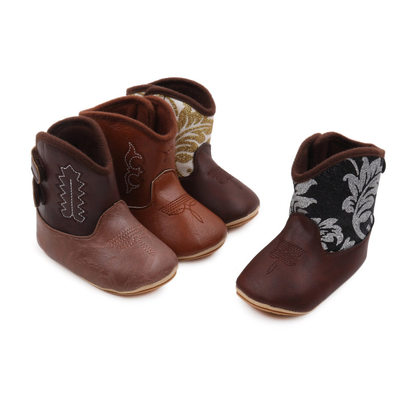 Cipele za bebe 0-12 mjeseci - zapadni kauboj stil, visoke PU kožne čizme s izvezenim detaljima BJZ3166