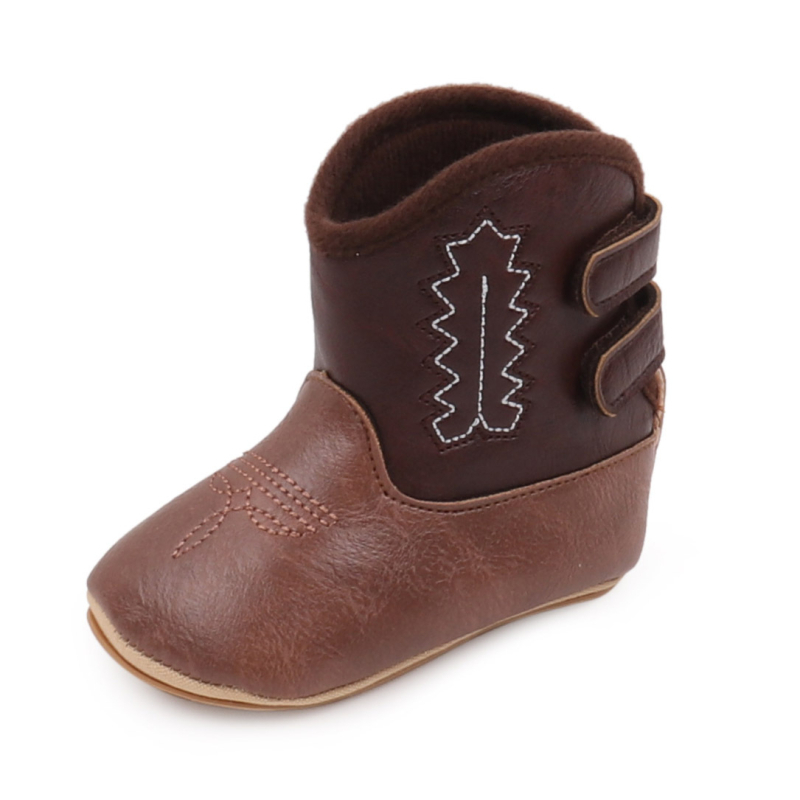 Cipele za bebe 0-12 mjeseci - zapadni kauboj stil, visoke PU kožne čizme s izvezenim detaljima BJZ3166