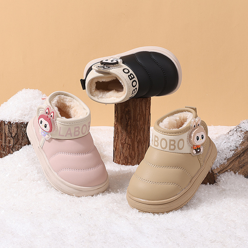 Dječje zimske čizme za snijeg 1–3 godine, s fleece podstavom, unisex, niski gornji dio, Velcro zatvaranje, karikatura uzorak, tople i otporne na klizanje
