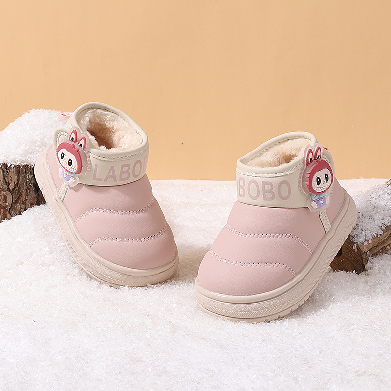 Dječje zimske čizme za snijeg 1–3 godine, s fleece podstavom, unisex, niski gornji dio, Velcro zatvaranje, karikatura uzorak, tople i otporne na klizanje