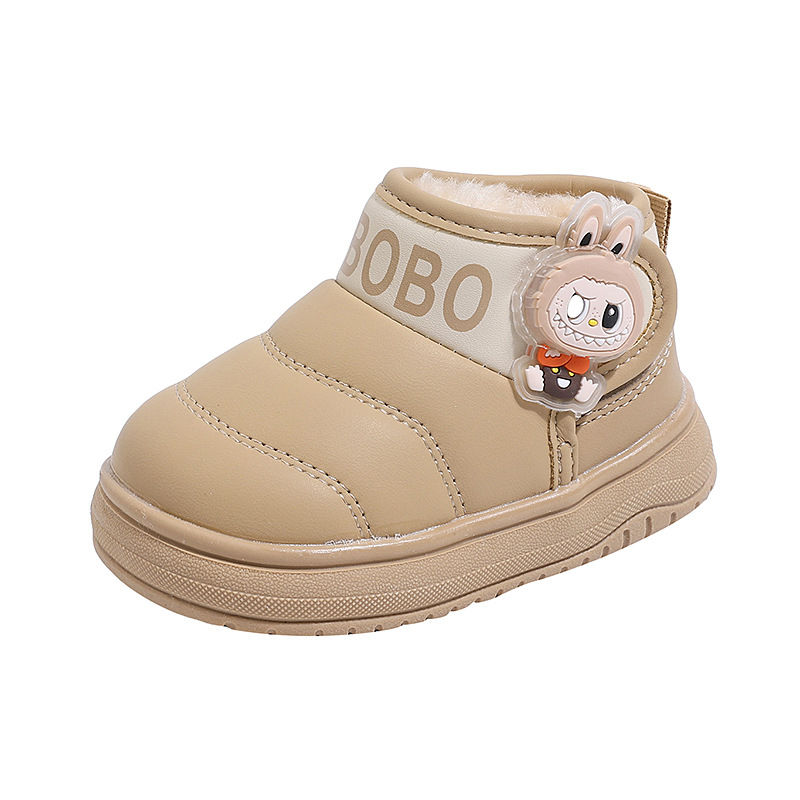 Dječje zimske čizme za snijeg 1–3 godine, s fleece podstavom, unisex, niski gornji dio, Velcro zatvaranje, karikatura uzorak, tople i otporne na klizanje