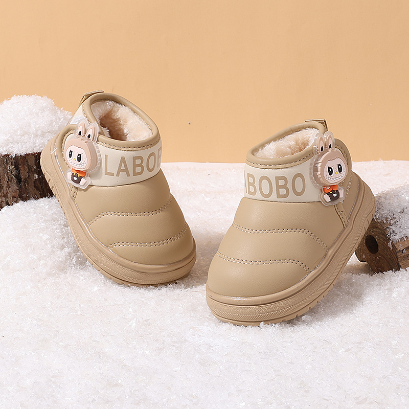 Dječje zimske čizme za snijeg 1–3 godine, s fleece podstavom, unisex, niski gornji dio, Velcro zatvaranje, karikatura uzorak, tople i otporne na klizanje
