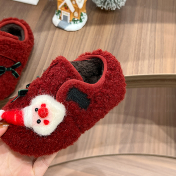 Pantofi din bumbac pentru copii, cu căptușeală de blană, suprafața din țesătură, închidere Velcro, model desen animat