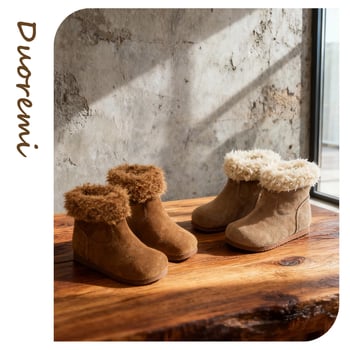 Ghete de iarnă pentru fete, piele de vită, slip-on, gleznă joasă, căptușite cu blană artificială, antiderapante, calde pentru iarnă