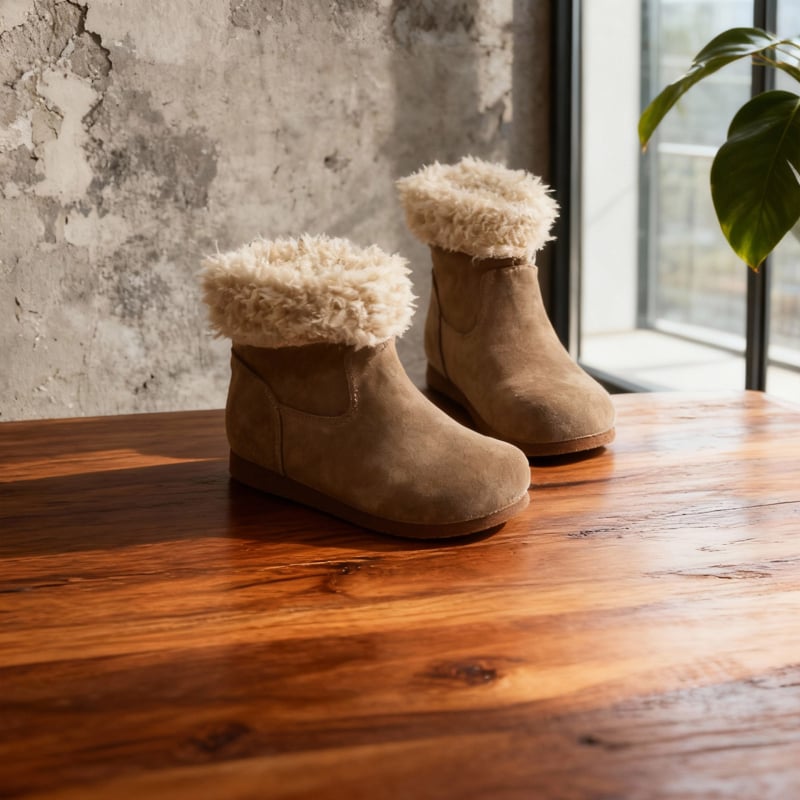 Ghete de iarnă pentru fete, piele de vită, slip-on, gleznă joasă, căptușite cu blană artificială, antiderapante, calde pentru iarnă