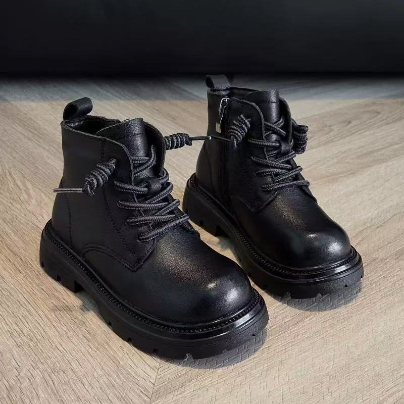 Martin čizme od kože prvog sloja teleće kože, unisex, niski kroj, bočni zatvarač, gumeni potplat