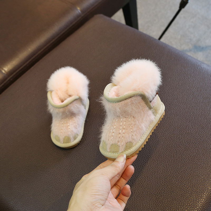 Cizme de zăpadă pentru copii 1–3 ani, partea superioară din blană, căptușeală din lână artificială, talpă din tendoane de vițel, ușoare și antiderapante