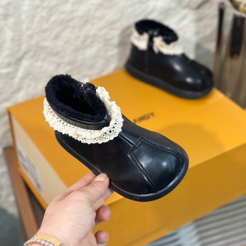 Ghete de iarnă pentru fete, PU peste, închidere laterală cu fermoar, talpă din cauciuc, stil prințesă, pentru vârste 4–16 ani