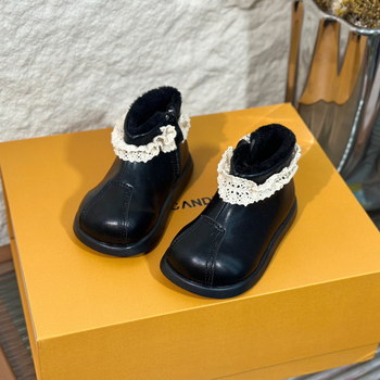 Ghete de iarnă pentru fete, PU peste, închidere laterală cu fermoar, talpă din cauciuc, stil prințesă, pentru vârste 4–16 ani