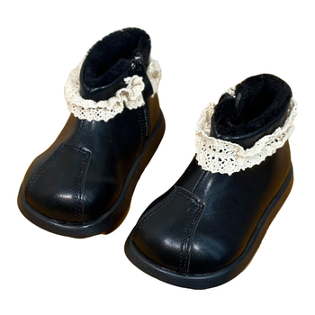 Ghete de iarnă pentru fete, PU peste, închidere laterală cu fermoar, talpă din cauciuc, stil prințesă, pentru vârste 4–16 ani