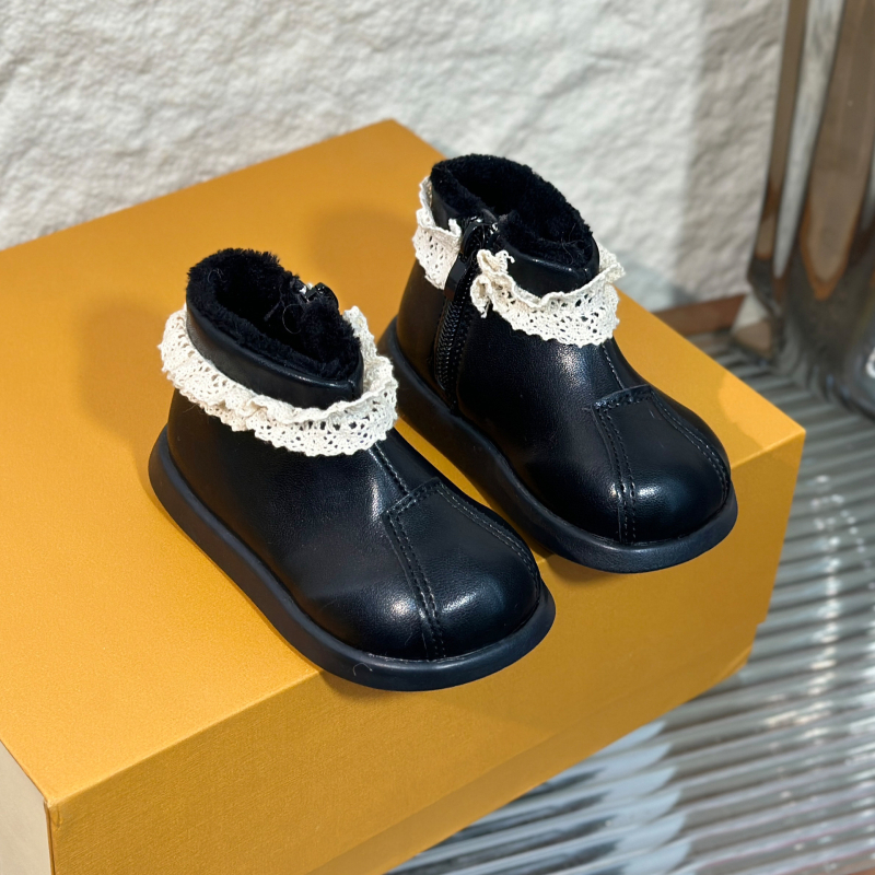 Ghete de iarnă pentru fete, PU peste, închidere laterală cu fermoar, talpă din cauciuc, stil prințesă, pentru vârste 4–16 ani