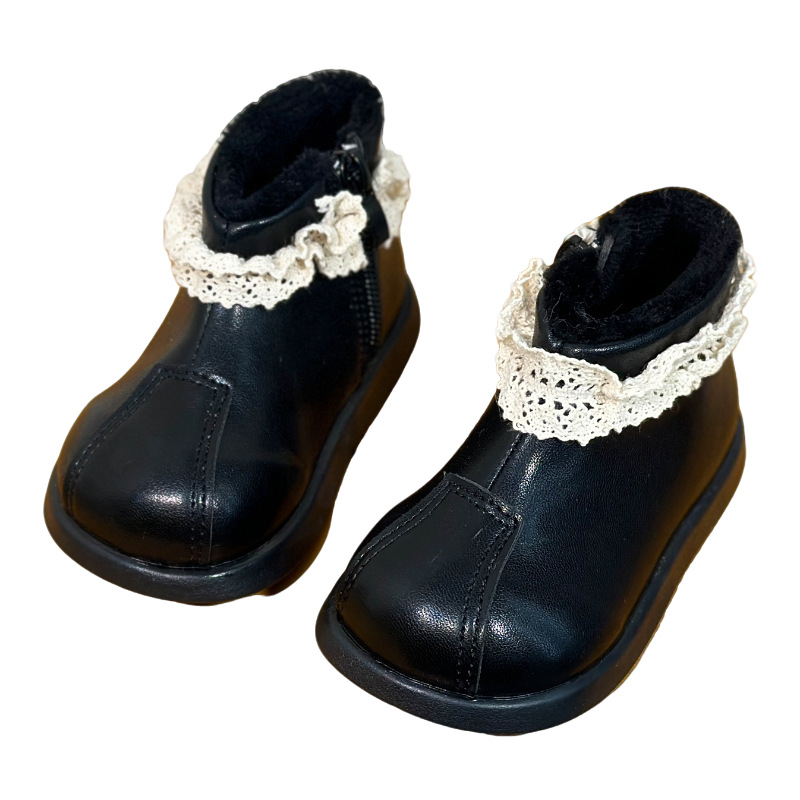 Ghete de iarnă pentru fete, PU peste, închidere laterală cu fermoar, talpă din cauciuc, stil prințesă, pentru vârste 4–16 ani