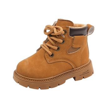 Dječje martinske čizme za jesen-zimu, unisex, britski stil, umjetna koža, postava od flisa, žute