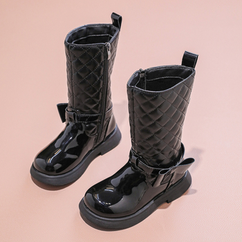 Момичешки високи ботуши в британски стил, принцесен дизайн, PU горна част, странична ципа, гумена подметка, за момичета 4–16 години