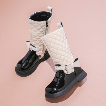 Момичешки високи ботуши в британски стил, принцесен дизайн, PU горна част, странична ципа, гумена подметка, за момичета 4–16 години