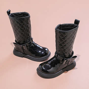 Момичешки високи ботуши в британски стил, принцесен дизайн, PU горна част, странична ципа, гумена подметка, за момичета 4–16 години