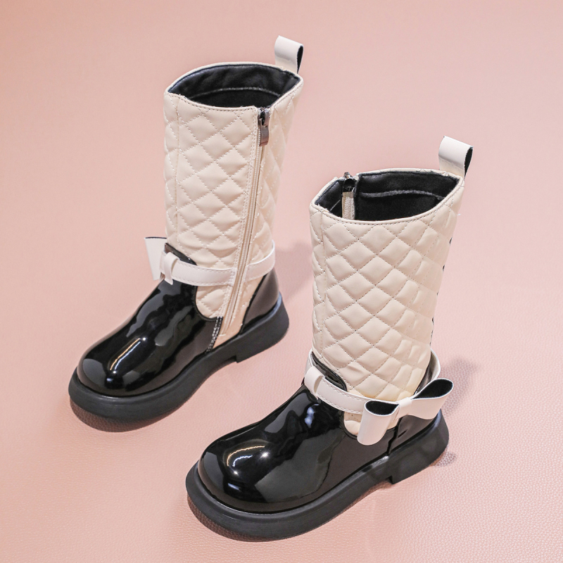 Момичешки високи ботуши в британски стил, принцесен дизайн, PU горна част, странична ципа, гумена подметка, за момичета 4–16 години