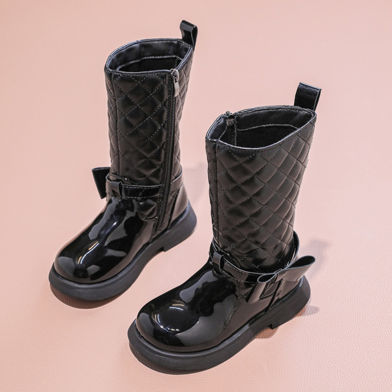 Момичешки високи ботуши в британски стил, принцесен дизайн, PU горна част, странична ципа, гумена подметка, за момичета 4–16 години