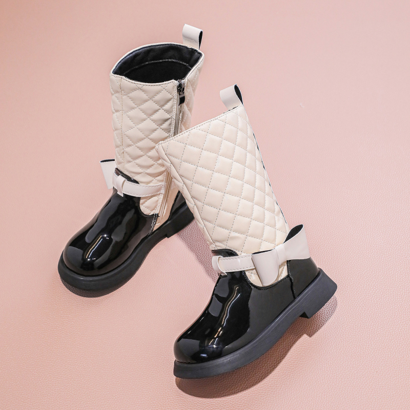 Момичешки високи ботуши в британски стил, принцесен дизайн, PU горна част, странична ципа, гумена подметка, за момичета 4–16 години