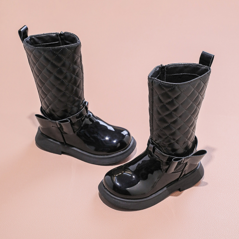 Момичешки високи ботуши в британски стил, принцесен дизайн, PU горна част, странична ципа, гумена подметка, за момичета 4–16 години