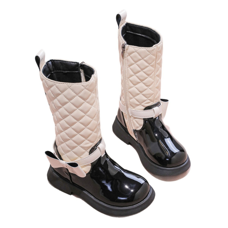 Момичешки високи ботуши в британски стил, принцесен дизайн, PU горна част, странична ципа, гумена подметка, за момичета 4–16 години