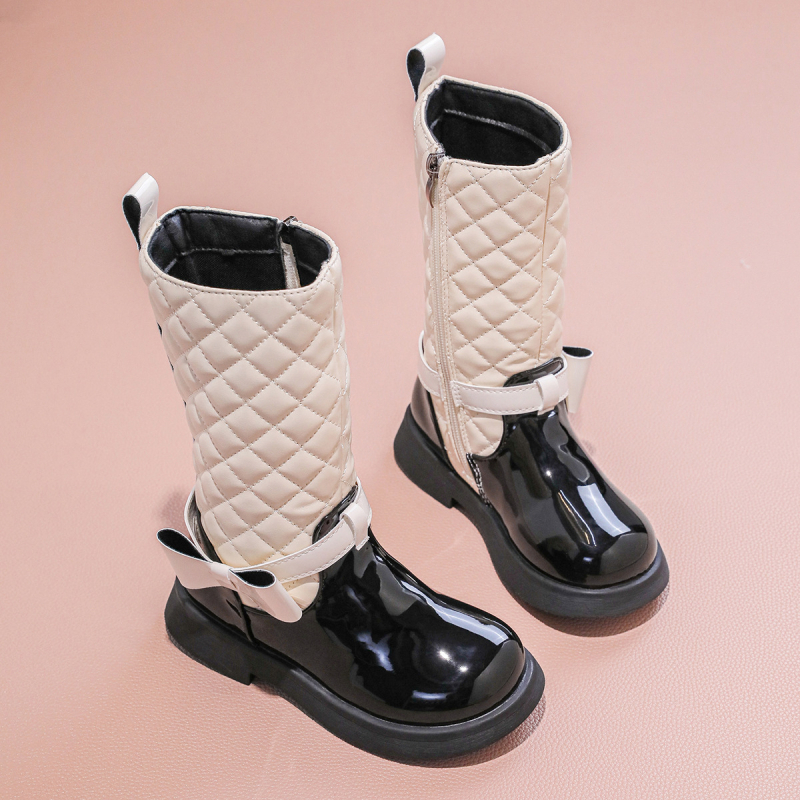 Момичешки високи ботуши в британски стил, принцесен дизайн, PU горна част, странична ципа, гумена подметка, за момичета 4–16 години