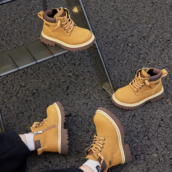 Ghete Martin pentru copii, din piele de vită, fermoar lateral, talpă din cauciuc, branț textil