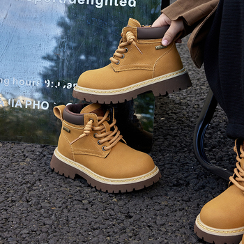 Ghete Martin pentru copii, din piele de vită, fermoar lateral, talpă din cauciuc, branț textil