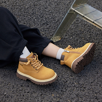 Ghete Martin pentru copii, din piele de vită, fermoar lateral, talpă din cauciuc, branț textil