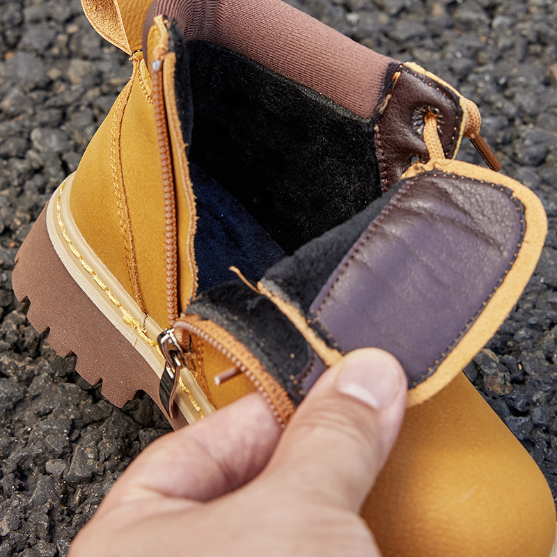 Ghete Martin pentru copii, din piele de vită, fermoar lateral, talpă din cauciuc, branț textil