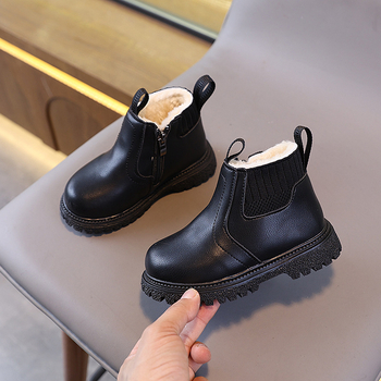 Botine Martin pentru copii — unisex, fermoar lateral, partea superioară din piele artificială, talpă din cauciuc