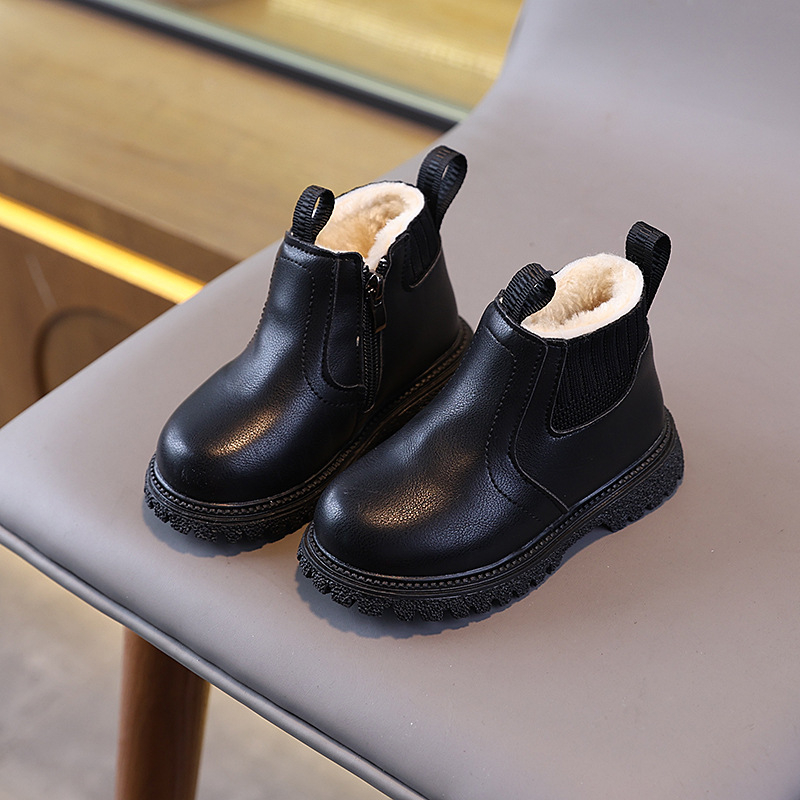 Botine Martin pentru copii — unisex, fermoar lateral, partea superioară din piele artificială, talpă din cauciuc