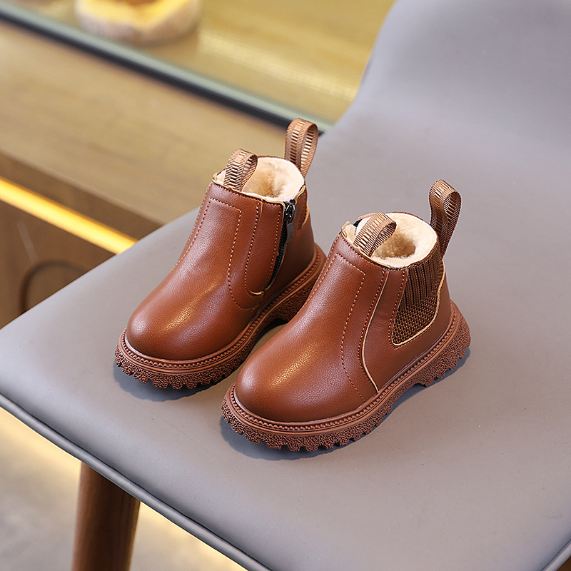 Botine Martin pentru copii — unisex, fermoar lateral, partea superioară din piele artificială, talpă din cauciuc