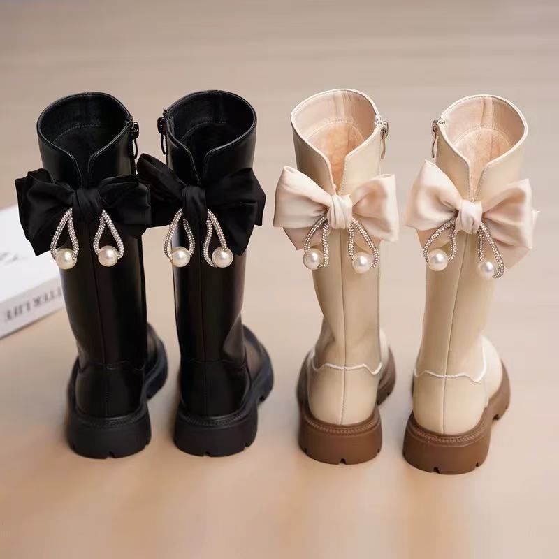 Ghete de modă pentru fete, stil prințesă, înalte, partea superioară din piele sintetică, fermoar lateral