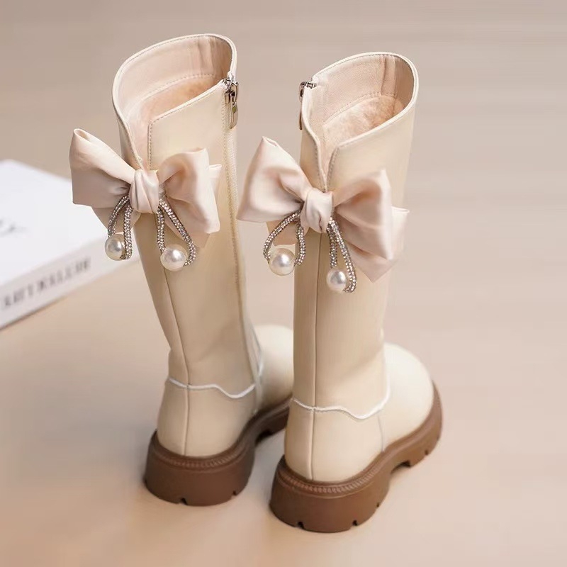 Ghete de modă pentru fete, stil prințesă, înalte, partea superioară din piele sintetică, fermoar lateral