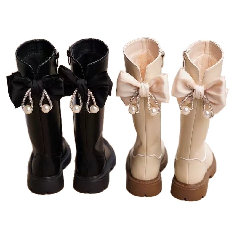 Ghete de modă pentru fete, stil prințesă, înalte, partea superioară din piele sintetică, fermoar lateral