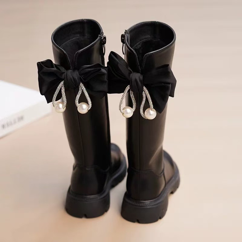 Ghete de modă pentru fete, stil prințesă, înalte, partea superioară din piele sintetică, fermoar lateral