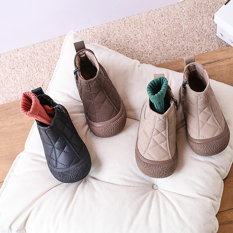 Ghete Martin pentru copii, căptușite cu fleece, fermoar lateral, talpă din cauciuc, anti-alunecare, rezistente la uzură