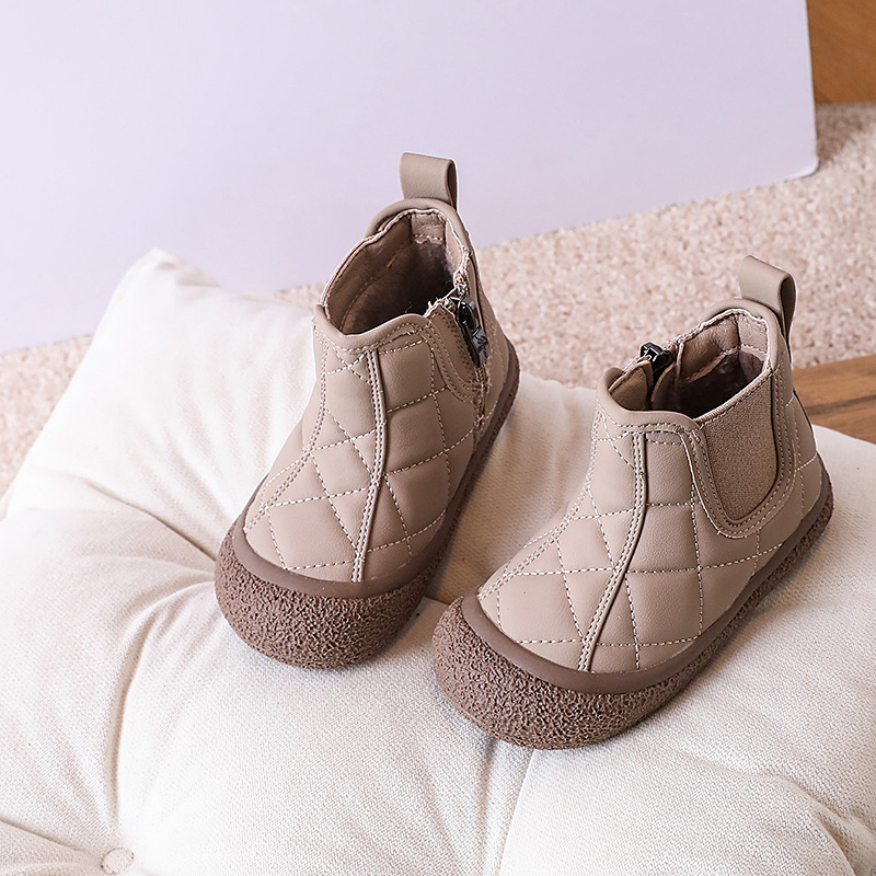 Ghete Martin pentru copii, căptușite cu fleece, fermoar lateral, talpă din cauciuc, anti-alunecare, rezistente la uzură