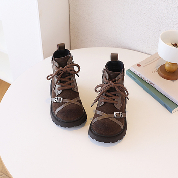 Lányoknak szánt Martin bakancsok, tehén split bőrrel, gumírozott talp, oldalsó cipzár, ősz–tél 2025, 4–12 éveseknek