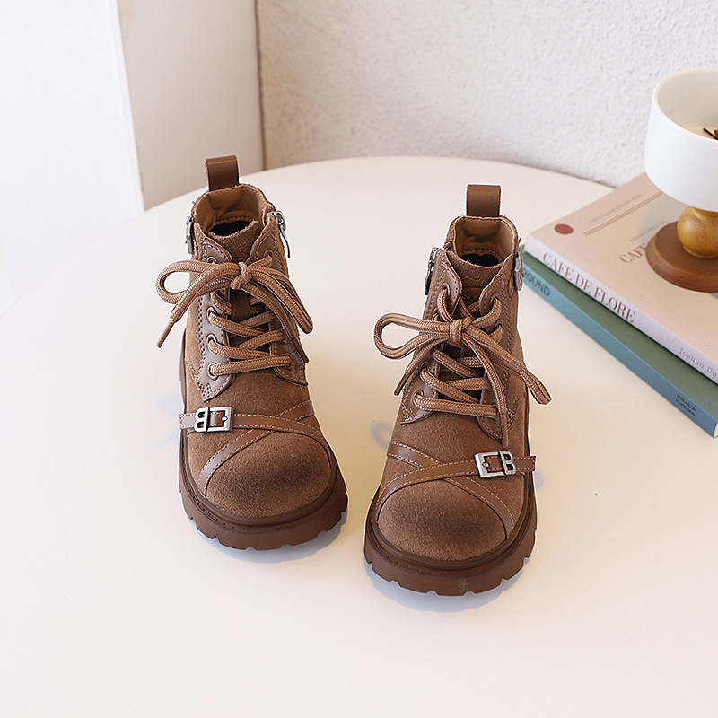 Lányoknak szánt Martin bakancsok, tehén split bőrrel, gumírozott talp, oldalsó cipzár, ősz–tél 2025, 4–12 éveseknek