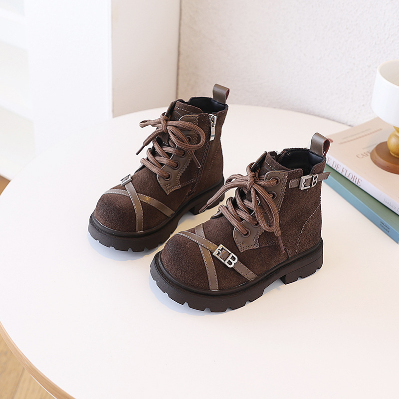 Lányoknak szánt Martin bakancsok, tehén split bőrrel, gumírozott talp, oldalsó cipzár, ősz–tél 2025, 4–12 éveseknek