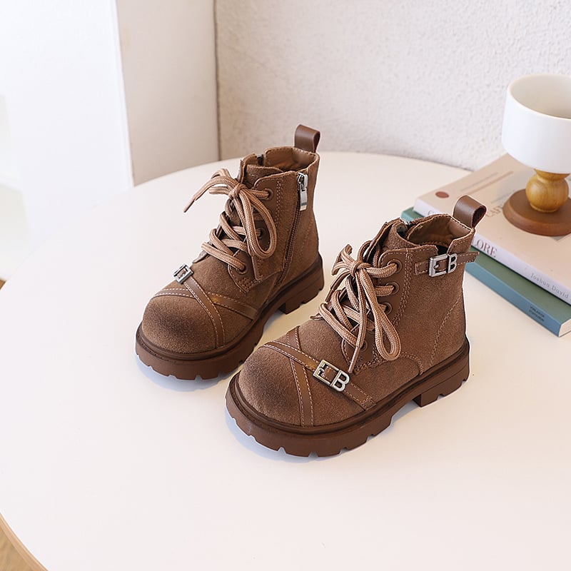 Lányoknak szánt Martin bakancsok, tehén split bőrrel, gumírozott talp, oldalsó cipzár, ősz–tél 2025, 4–12 éveseknek