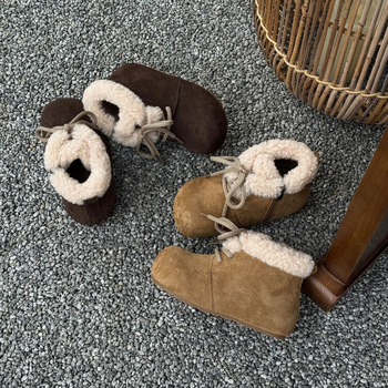 Dječje čizme s krznom iznutra i širokim vrhom, zima 2025, korejski stil