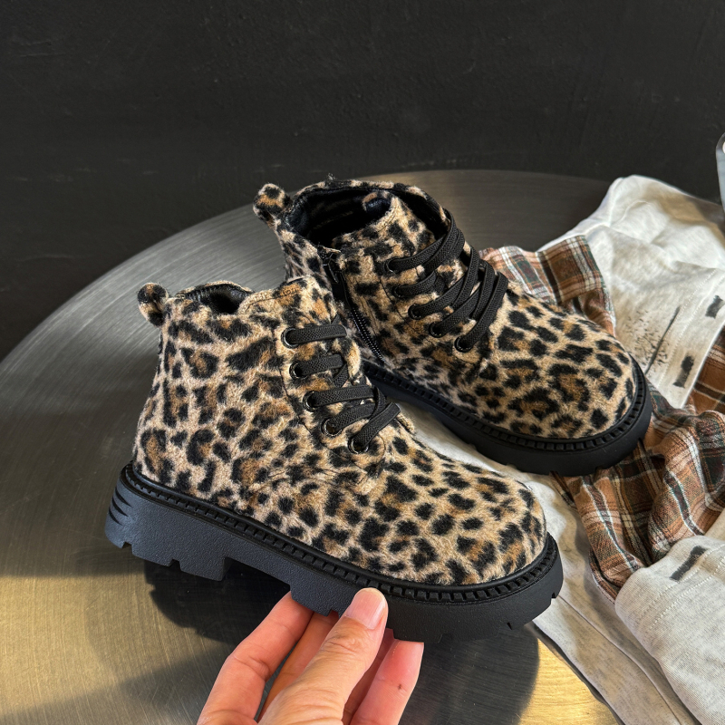 Dječje Martin cipele s leopard uzorkom, zima 2025, velur, topla podstava od pamuka, unisex