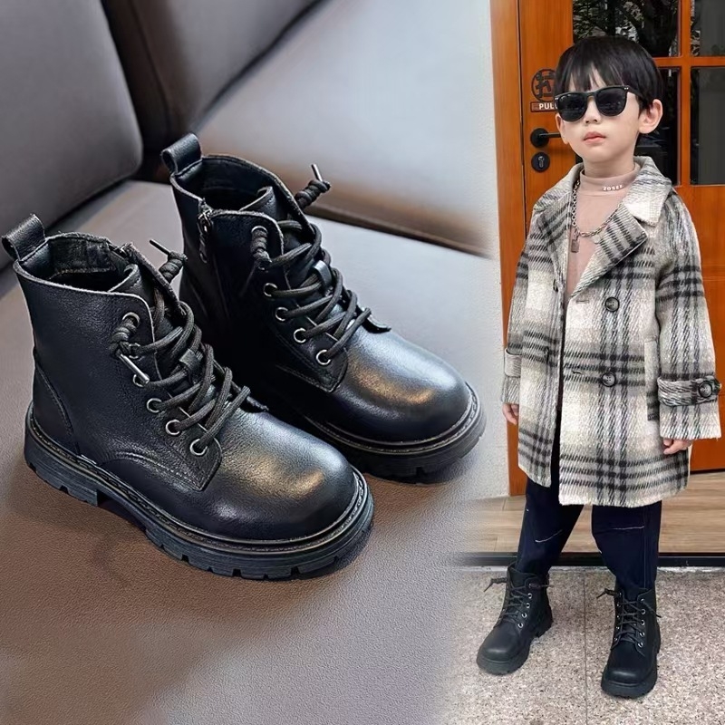 Gyerekeknek szóló Martin bakancs első réteg marhabőrből, oldalsó cipzárral, gumitalppal, 4–16 éveseknek, őszi-téli-tavaszi szezonokra