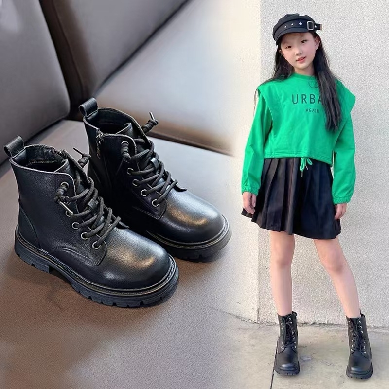 Gyerekeknek szóló Martin bakancs első réteg marhabőrből, oldalsó cipzárral, gumitalppal, 4–16 éveseknek, őszi-téli-tavaszi szezonokra