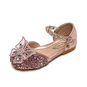 Mergaitėms skirti princesių sandalai su krištolo kaspinu, viršutinė dalis iš blizgios medžiagos, Velcro užsegimas, PU įdėklas, tešmens padas