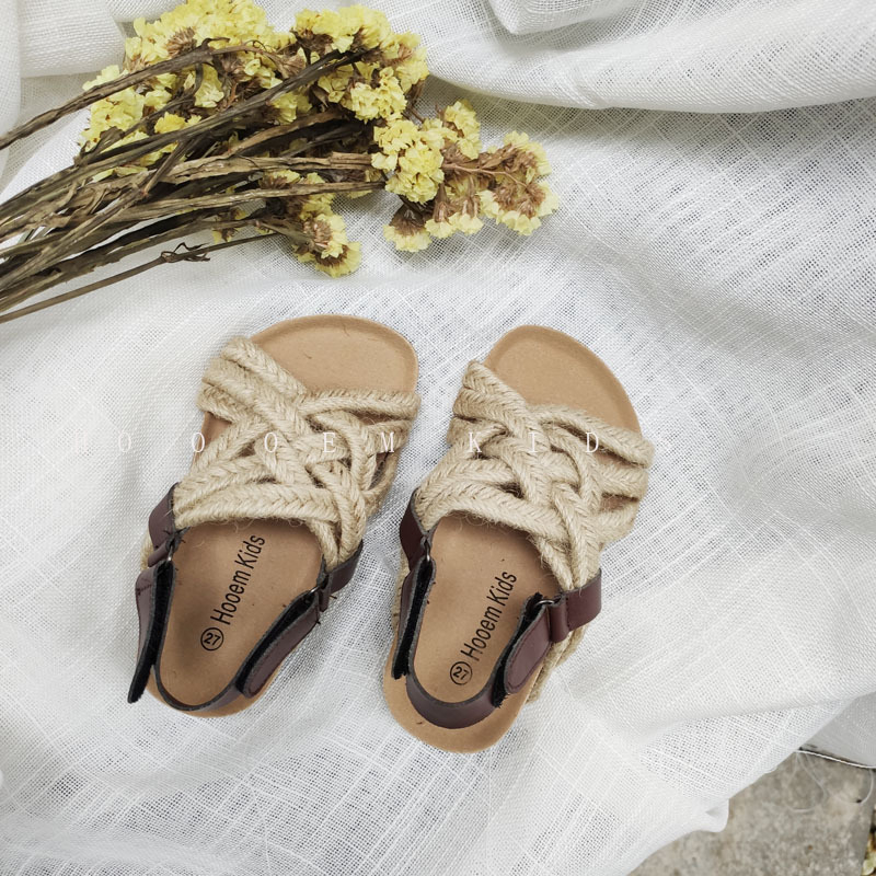 Dječje sandale od pluta – korejski stil, laneni gornji dio, drvena potplata, Velcro traka, protuklizna podloga