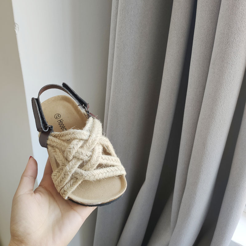 Dječje sandale od pluta – korejski stil, laneni gornji dio, drvena potplata, Velcro traka, protuklizna podloga